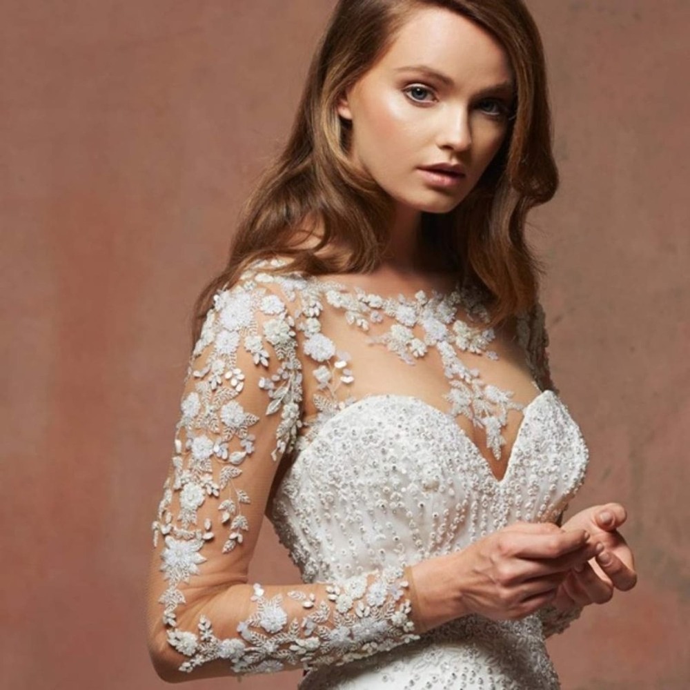 Blossom BD7954 Beaded Long Sleeve Nude Sheer Bridal Bodysuit 12